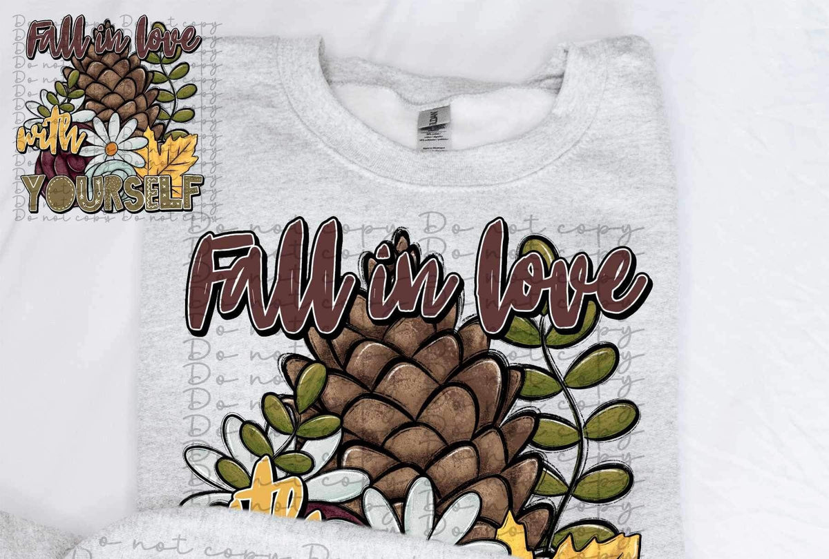 Fall in love with yourself (pine cone with flowers) 11669 DTF TRANSFER
