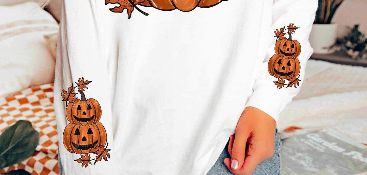 Rustic pumpkin FACE with leaves SLEEVE ONLY 10343 DTF TRANSFER