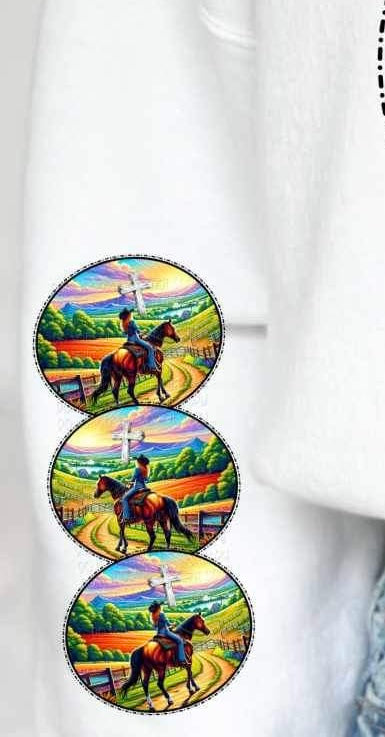 girl on horse mountain scenery SLEEVE 27332 DTF transfer