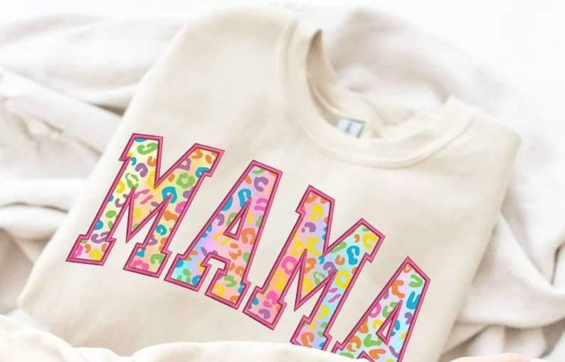 Mama colorful leopard embroidery 23871 DTF transfer
