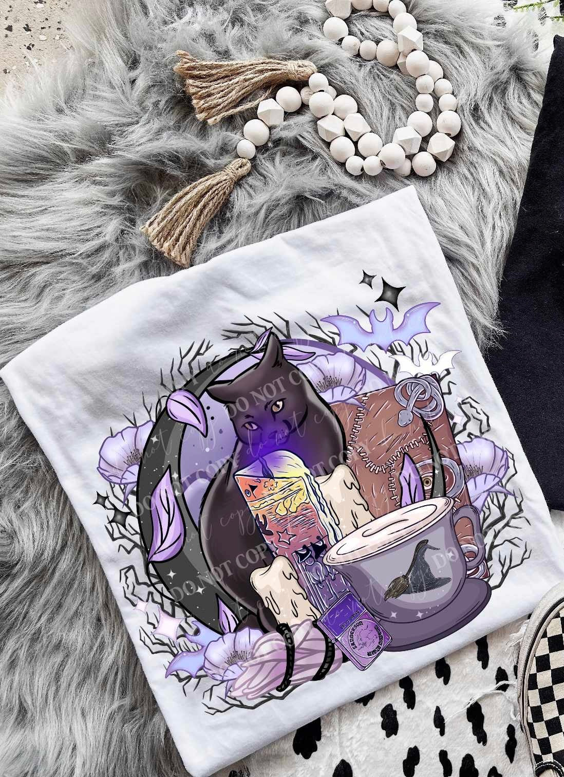 Black cat with witch items (LUMI) 43368 DTF transfer