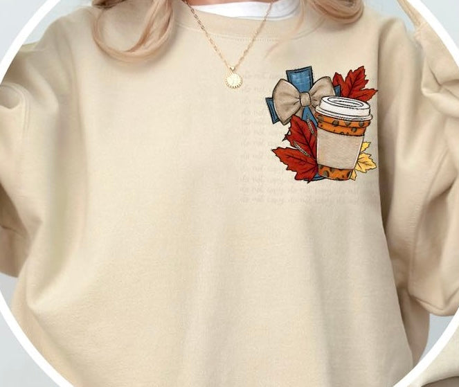 Latte, red leaves, and blue cross 36417 DTF transfer