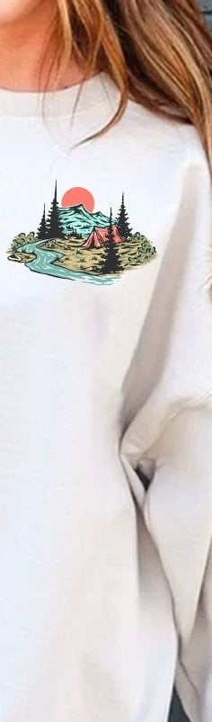 Red tent camping scenery 37705 DTF transfer