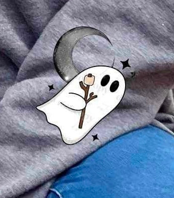 Ghost with marshmallow stick and moon SLEEVE 16043 DTF Transfer