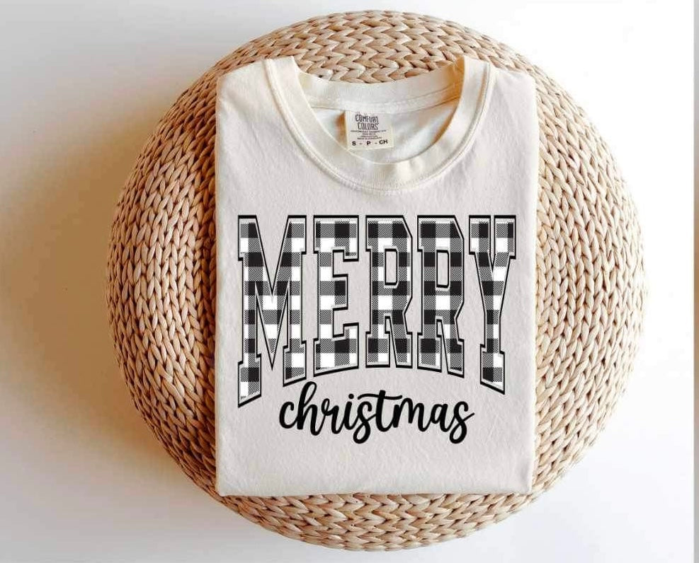 Merry Christmas (white plaid) 15228 DTF Transfer