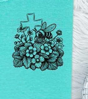 BLACK cross florals and bee 31282 DTF transfer