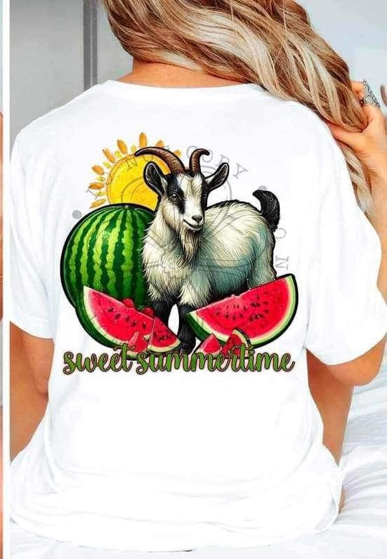 Sweet summertime goat with watermelon (FDC) 23780 DTF transfer