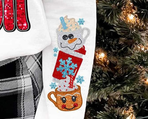 Glittery snowman mug, latte, and gingerbread mug SLEEVE ONLY 11555 DTF TRANSFER