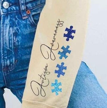 autism awareness glittery blue puzzle pieces SLEEVE 27872 DTF transfer