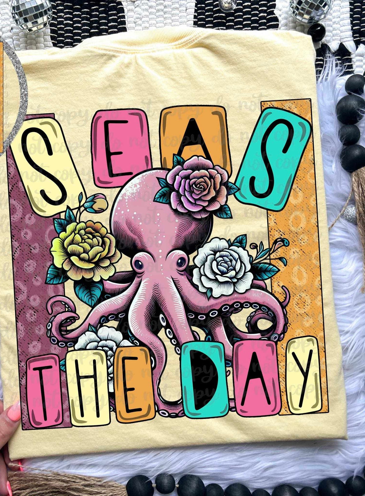 Seas the day octopus with flowers 32315 DTF transfer