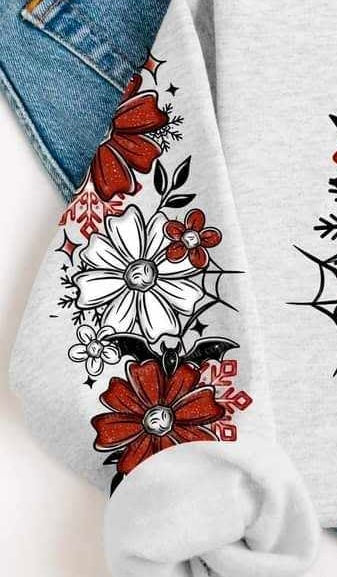 Flowers bats and snowflakes red and white sleeve (CSC) 64705 DTF transfer