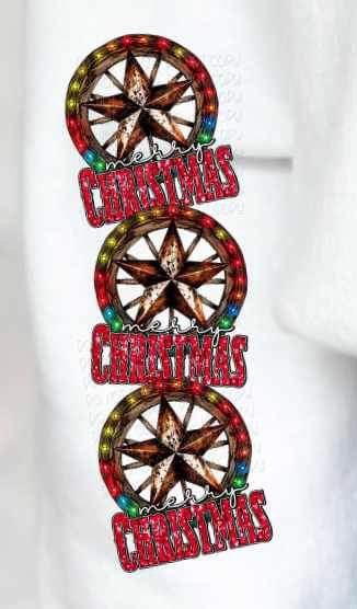 Merry Christmas (wooden wheel with star) SLEEVE 15848 DTF Transfer