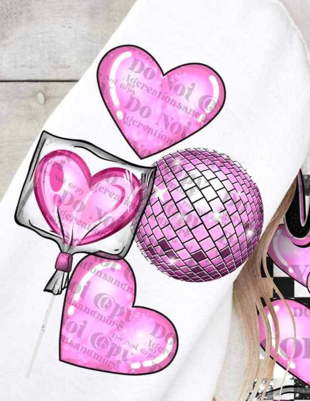 Pink hearts and mirrorball SLEEVE 17343 DTF TRANSFER