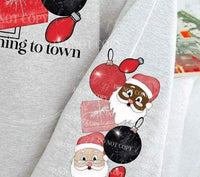 Santa claus is coming to town (two santas with ornaments and tree) SLEEVE ONLY 11301 DTF TRANSFER