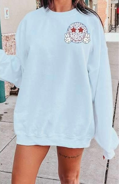 Smiley with red star eyes and peace signs 26876 DTF transfer