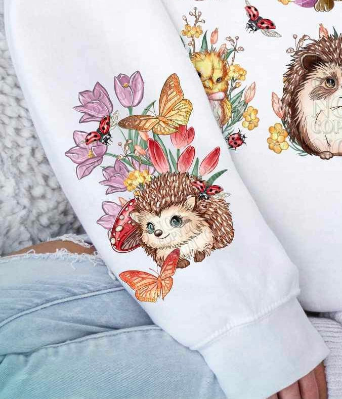 Hedgehog butterflies and flowers SLEEVE 24083 DTF transfer