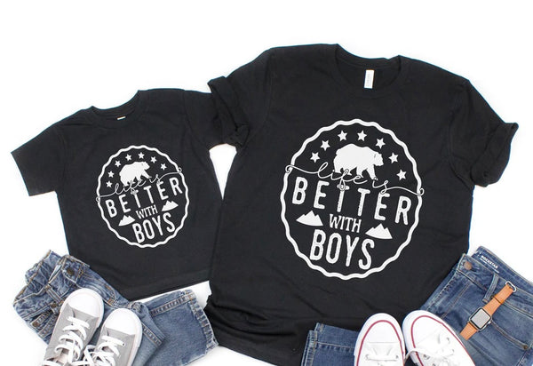 life is better with boys WHITE YOUTH screen print transfer