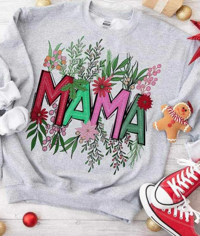 Mama (red green and pink font with leaves and flowers) 16012 DTF Transfer