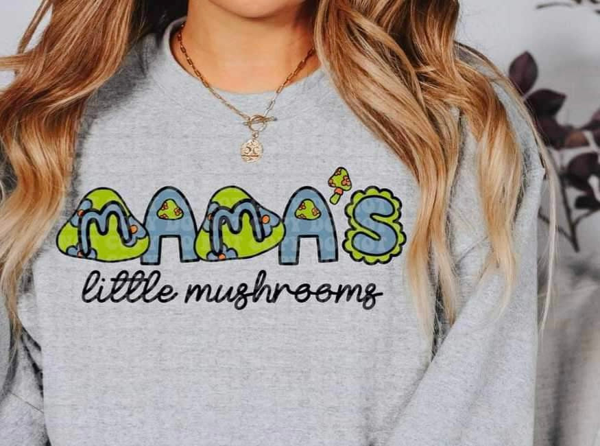 Mamas little mushroom blue and green 21086 DTF transfer