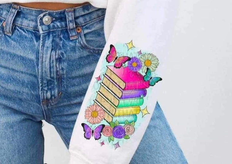 colorful books and butterflies SLEEVE 24008 DTF transfer
