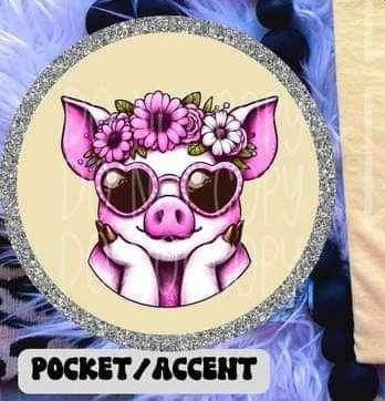 Pink pig with flower head band 27197 DTF transfer
