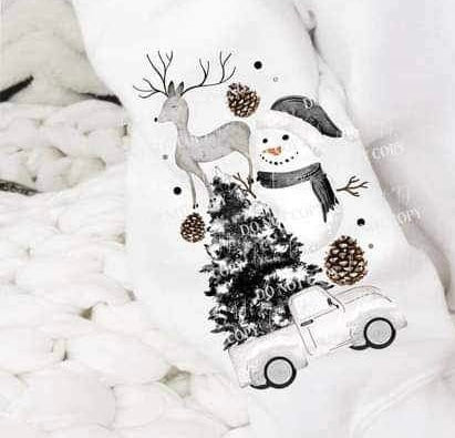 It’s the most wonderful time of the year (snowman, deer, white truck, pine cones, and snow covered trees) SLEEVE ONLY 11303 DTF TRANSFER