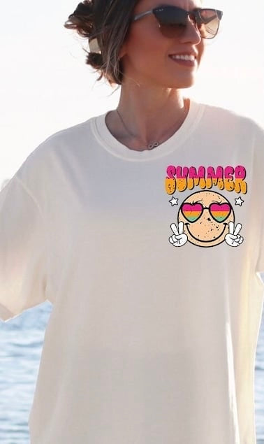 Summer tan happy face GRUNGE pocket 32504 DTF transfer