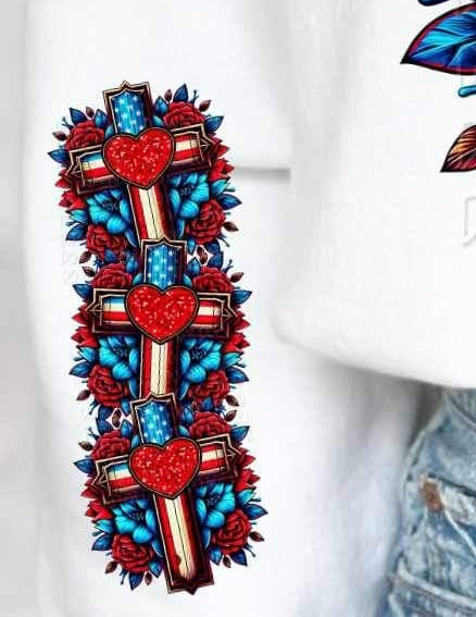 patriotic cross and flowers SLEEVE 24548 DTF transfer