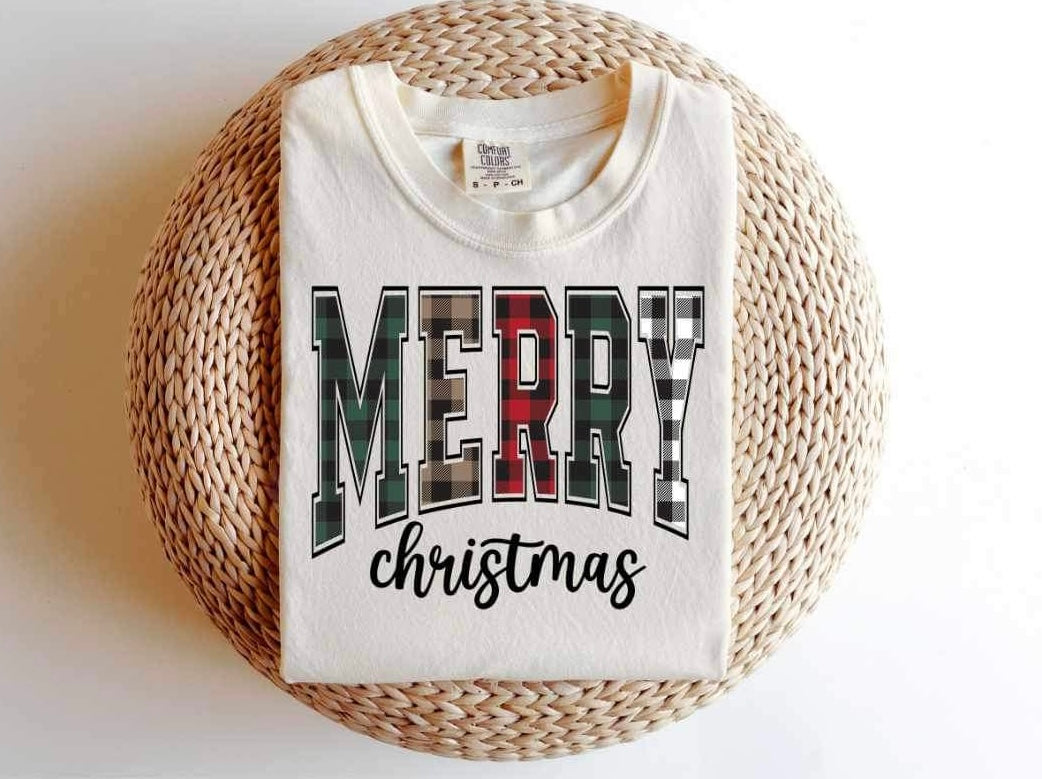 Merry Christmas (multi color plaid) 15229 DTF Transfer