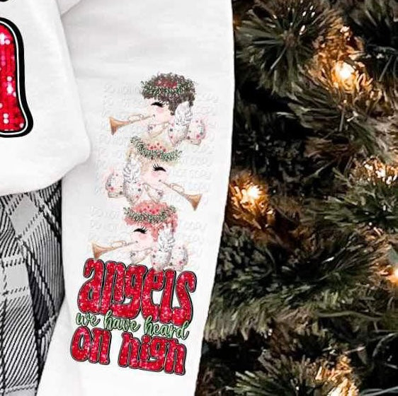 Angels we have heard on high (sequin red font with angel) SLEEVE 15199 DTF Transfer