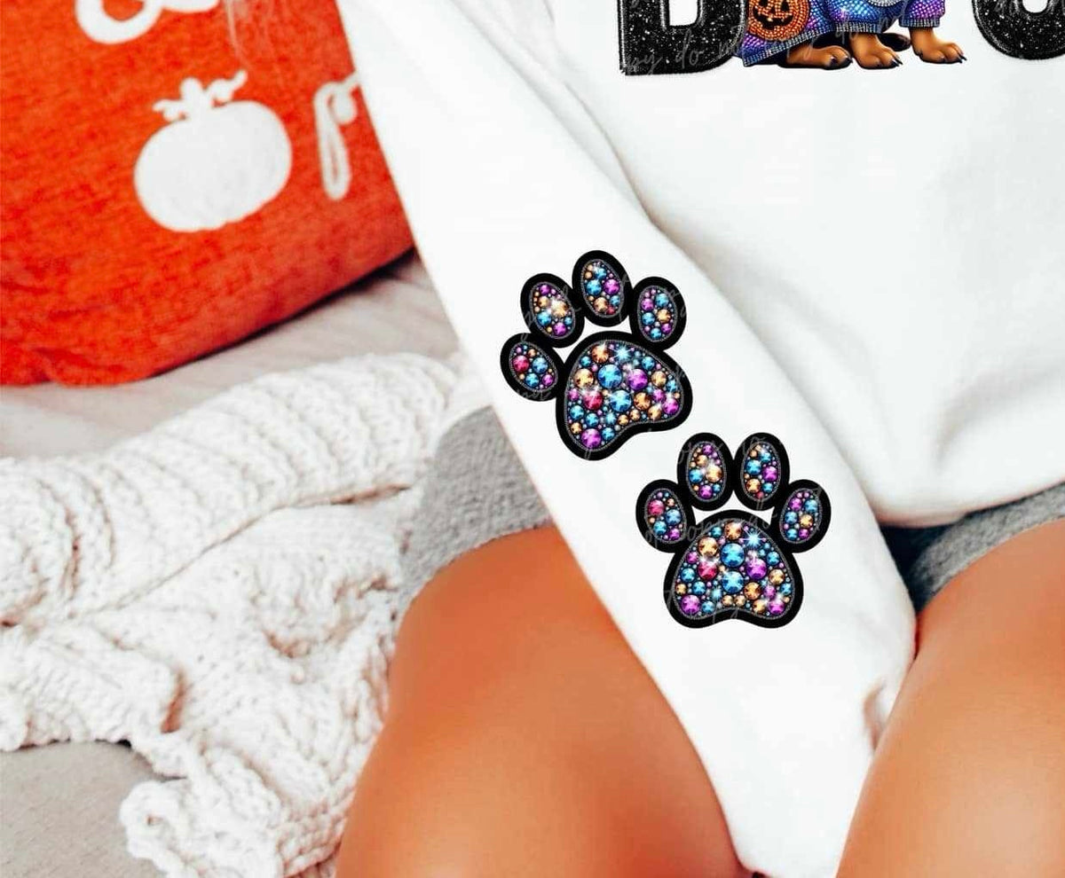 Rhinestone paw print sleeve 52878 DTF transfer