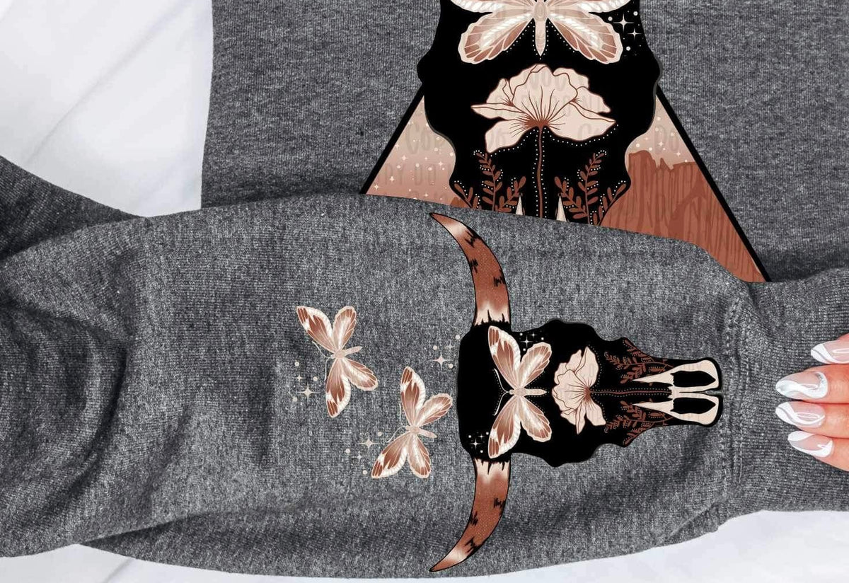 butterflies and bull skull SLEEVE 24996 DTF transfer