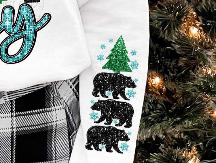 Stay cozy (sequin with bear and buffalo plaid letters) SLEEVE ONLY 11338 DTF TRANSFER