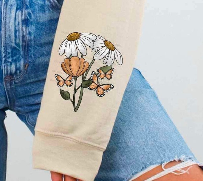 Flowers and orange butterflies SLEEVE (CSC) 24688 DTF transfer
