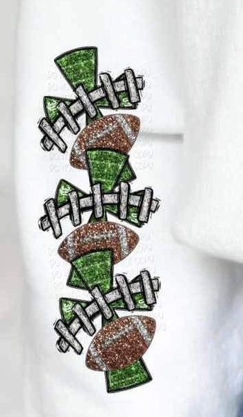 Sequin green crosses, football stripes, and footballs SLEEVE 11757 DTF transfer