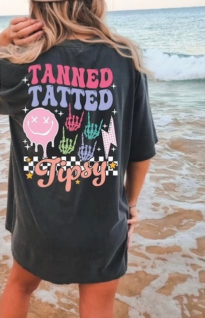 Tanned tatted tipsy retro WHITE OUTLINE 32491 DTF transfer