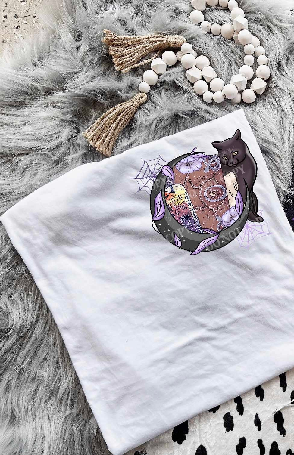 Black cat with witch items NO BATS (LUMI) 43369 DTF transfer