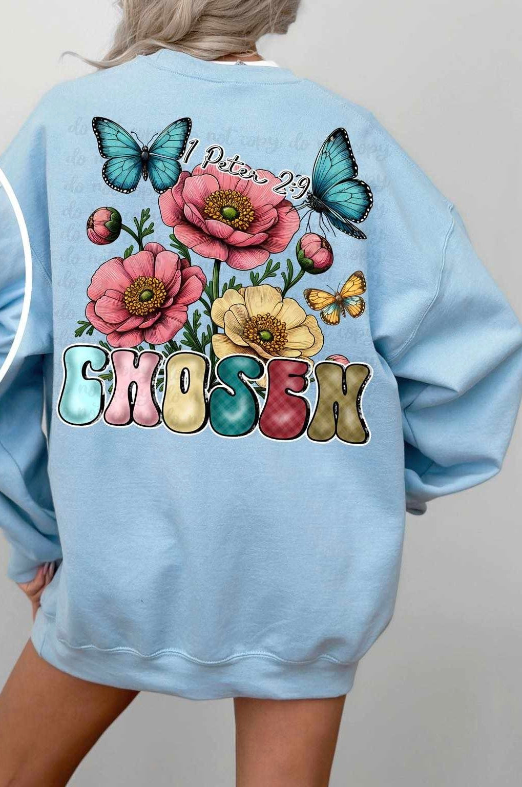 1 Peter 2:9 chosen three flowers and butterflies 29399 DTF transfer