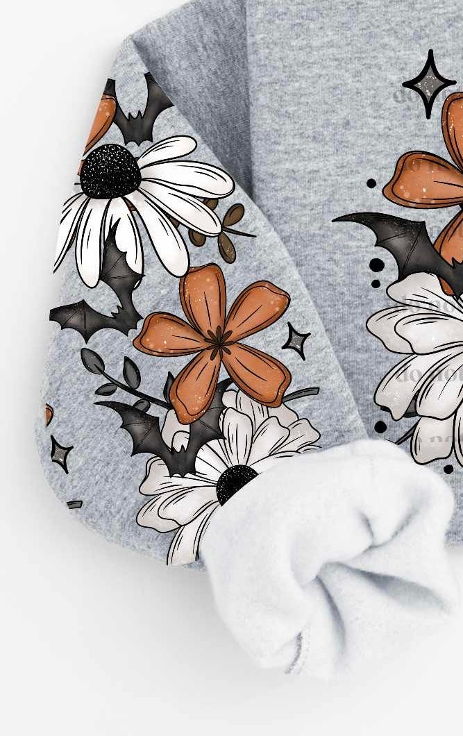 Orange and white flowers with bats SLEEVE (CSC) 39805 DTF transfer