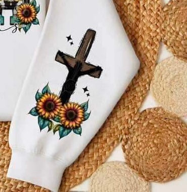 Cross with sunflowers SLEEVE (FDC) 23843 DTF transfer