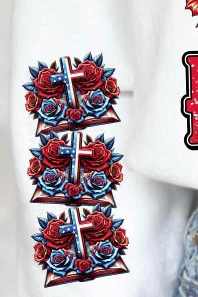 patriotic cross and roses SLEEVE 27501 DTF transfer