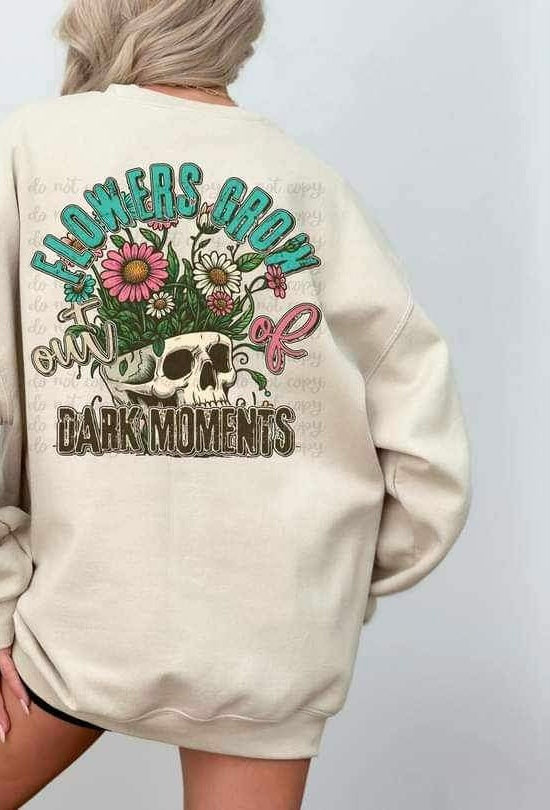 Flowers grow out of dark moments skellie with flowers 20563 DTF transfer