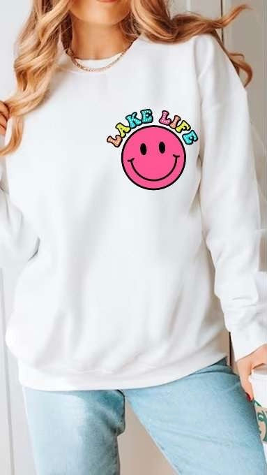 Lake days pink happy face 31806 DTF transfer