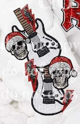 guitar and skulls with santa hat SLEEVE 15334 DTF Transfer