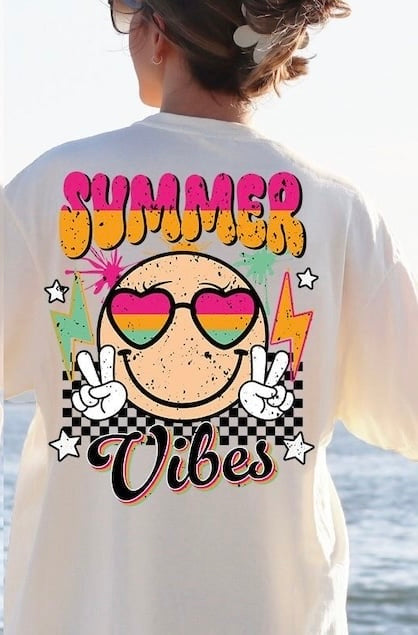 Summer vibes tan happy face GRUNGE 32503 DTF transfer