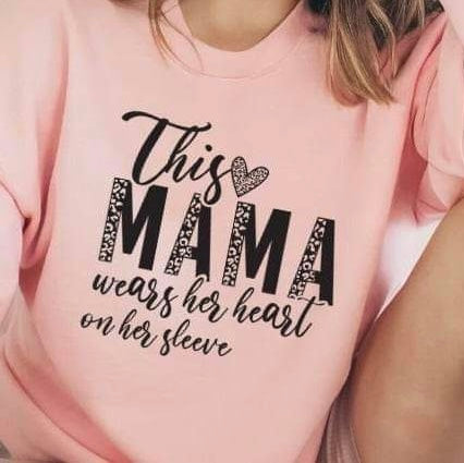 This mama wears her heart on her sleeve BLACK 20445 DTF transfer