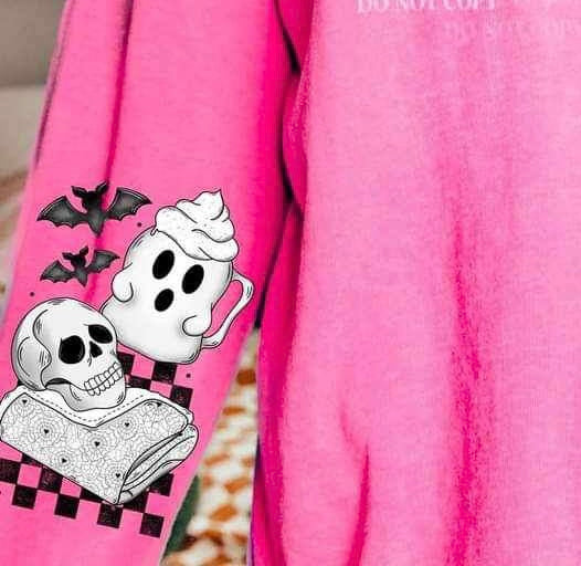 My favorite things (blanket, ghost mug, skull with checkered print and bats) SLEEVE 9933 DTF TRANSFER