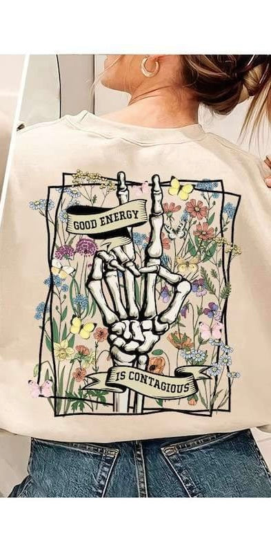 Good energy is contagious skellie hand florals 20683 DTF transfer