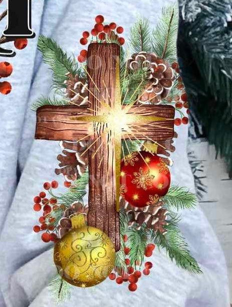 cross with pine cones with ornaments SLEEVE 16866 DTF Transfer