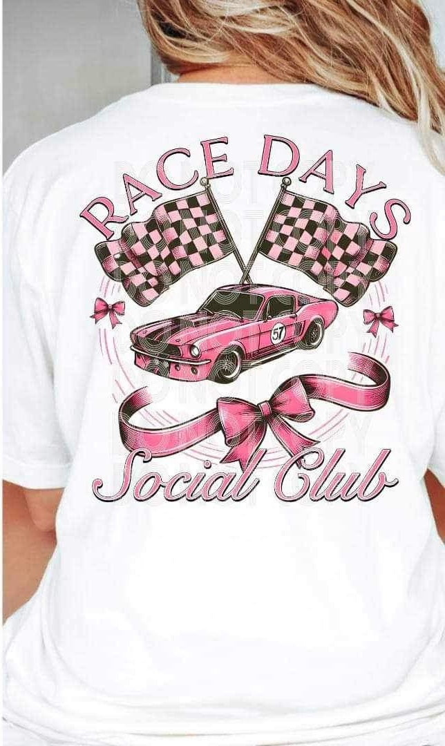 Race days social club pink car and flags 26150 DTF transfer